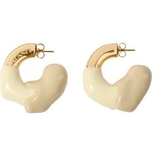 Sunnei, Gouden rubberen oorbellen met gegraveerd logo Beige, Dames, Maat:ONE Size