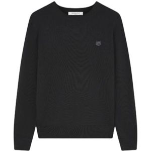 Maison Kitsuné, Sweatshirts & Hoodies, Heren, Zwart, S, Fox Head Patch Regular Jumper (zwart)