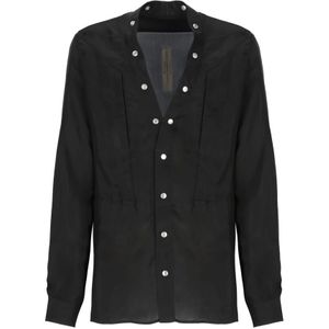 Rick Owens, Zwarte V-hals shirt met lange mouwen en voorste drukknopen Zwart, Heren, Maat:M