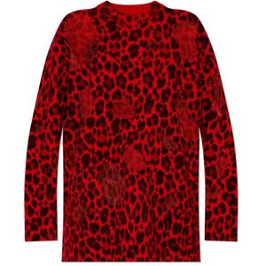 Versace, Truien, Dames, Rood, S, Wol, Leopard Print Sweater