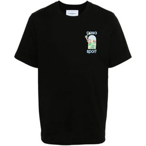 Casablanca, Organisch Katoenen Logo Print T-shirt Zwart, Heren, Maat:M