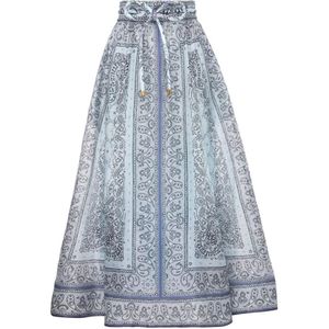 Zimmermann, Blauwe Bandana Gathered Midi Rok Blauw, Dames, Maat:M