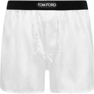 Tom Ford, Witte Zijden Boxershorts met Fluweel Band Wit, Heren, Maat:M