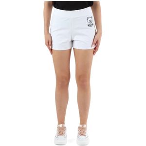 Moschino, Korte broeken, Dames, Wit, L, Katoen, Stretch Katoen Logo Print Sportieve Shorts