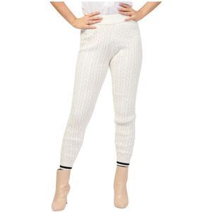 Giulia N Couture, Broeken, Dames, Wit, M, Gebreide witte broek met all-over weefsel