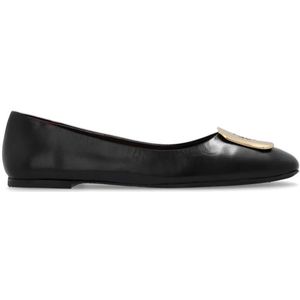 Tory Burch, Georgia leren balletflats Zwart, Dames, Maat:39 1/2 EU