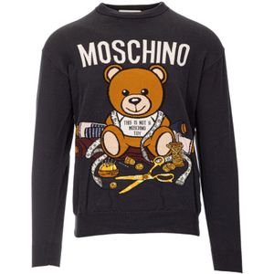 Moschino, Sweatshirts & Hoodies, Heren, Blauw, S, 5205 Teddy Bear Print Trui