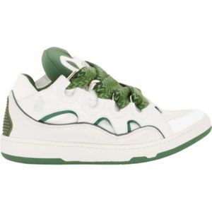 Lanvin, Witte Groene Leren Curb Sneakers Groen, Heren, Maat:41 EU