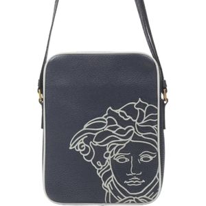 Versace, Tassen, Dames, Blauw, ONE Size, Leer, Leather crossbody-bags