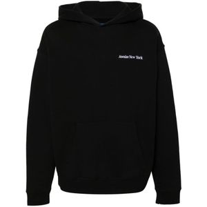 Awake NY, Sweatshirts & Hoodies, Heren, Zwart, XL, Katoen, Zwarte Geborduurde Logo Hoodie Sweater