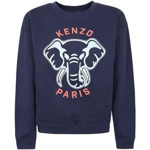 Kenzo, Sweatshirts & Hoodies, Dames, Blauw, L, Olifant Regular Sweatshirt
