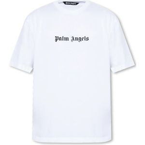 Palm Angels, Tops, Heren, Wit, M, Katoen, T-shirt met logo