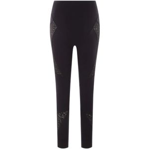 Versace, Zwarte technische leggings met Versace-details Zwart, Dames, Maat:S