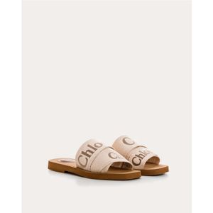 Chloé, Schoenen, Dames, Beige, 40 EU, Linnen, Delicate en vrouwelijke Woody muiltjes