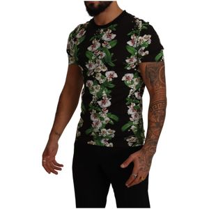 Dolce & Gabbana, Tops, Heren, Veelkleurig, 3Xl, Katoen, Elegante Bloemen Crewneck Tee voor Mannen