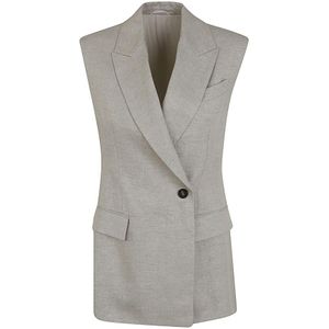 Brunello Cucinelli, Lichtgrijze Gilet Grijs, Dames, Maat:2XS