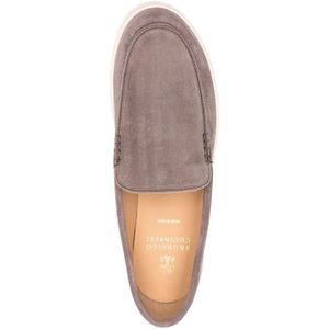 Brunello Cucinelli, Schoenen, Heren, Bruin, 45 EU, Taupe Leren Sneaker met Rubberen Zool