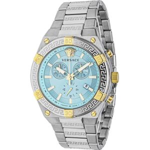 Versace, Sporty Greca Chronograaf Bicolor Horloge Grijs, Heren, Maat:ONE Size