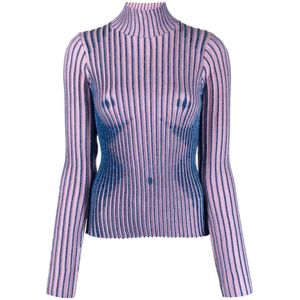 Jean Paul Gaultier, Truien, Dames, Roze, S, Roze Gestreept T-shirt met Trompe loeil Print