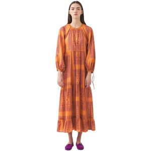 Antik Batik, Kleedjes, Dames, Veelkleurig, M, Katoen, Katoenen voile print maxi jurk Nalii