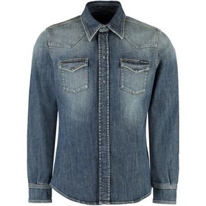 Dolce & Gabbana, Overhemden, Heren, Blauw, 2Xl, Denim, Denim Overhemd met Contraststiksels