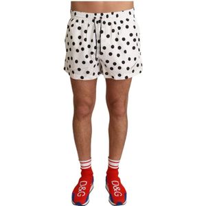 Dolce & Gabbana, Badkleding, Heren, Wit, L, Polyester, Witte Polka Dot Strandkleding Shorts Zwemkleding