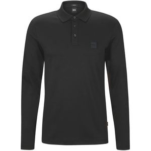 Hugo Boss, Tops, Heren, Zwart, 2Xl, Katoen, Lange Mouw Katoenen Polo met Logo Patch