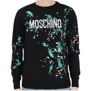 Moschino, Sweatshirts & Hoodies, Heren, Zwart, L, Wol, Verf Effect Trui