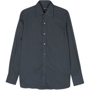 Tom Ford, Overhemden, Heren, Blauw, 3Xl, Blauwe Lyocell Blend Klassieke Overhemd
