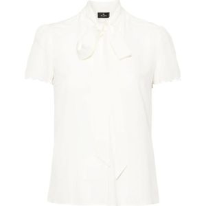Etro, Blouses & Shirts, Dames, Wit, S, Witte Zijden Blouse met Strik Kraag