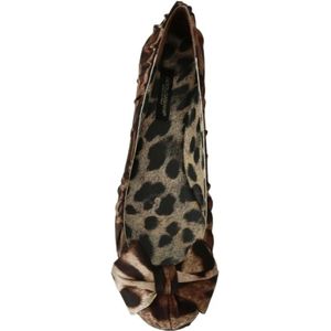 Dolce & Gabbana, Schoenen, Dames, Bruin, 36 EU, Tweed, Leopard Print Silk Ballerina Flats