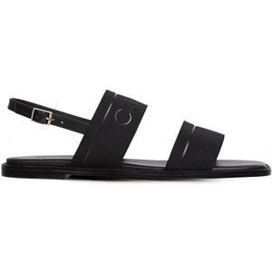 Calvin Klein, Leren platte sandalen voor vrouwen Zwart, Dames, Maat:36 EU