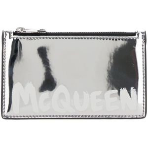 Alexander McQueen, Accessoires, Heren, Grijs, ONE Size, Leer, Graffiti Logo Kaarthouder Portemonnee