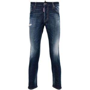 Dsquared2, Jeans, Heren, Blauw, 3Xl, Katoen, Blauwe Stretch Gewassen Slim Fit Jeans