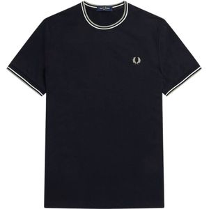 Fred Perry, Twin Tipped Ronde Hals T-Shirt Blauw, Heren, Maat:L