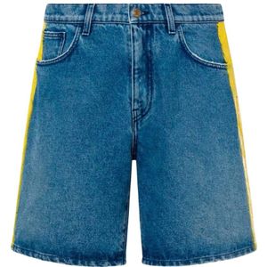 Moschino, Blauwe Denim Shorts met Handgeschilderde Zijstrepen Blauw, Heren, Maat:L