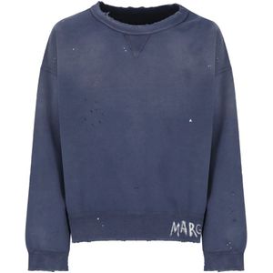 Maison Margiela, Sweatshirts & Hoodies, Heren, Blauw, S, Katoen, Blauwe Crewneck Sweatshirt met Logo