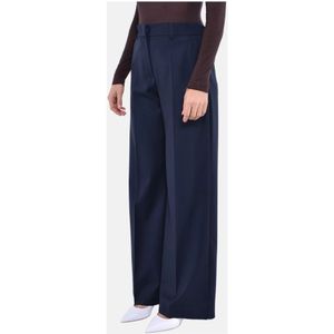 Max Mara Weekend, Broeken, Dames, Blauw, M, Wol, Wijde Pijp Wol Stretch Palazzo Broek