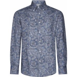 Brunello Cucinelli, Overhemden, Heren, Blauw, L, Blauwe Overhemden