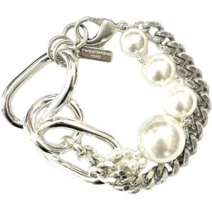 Perrine Taverniti, Zilveren Pontoise Armband met Verschillende Grote Schakels Grijs, Dames, Maat:ONE Size