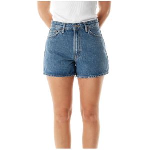 Nudie Jeans, Korte broeken, Dames, Blauw, W25, Denim, Hoge Taille Wijde Pijp Denim Shorts