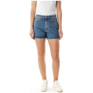 Nudie Jeans, Korte broeken, Dames, Blauw, W24, Denim, Hoge Taille Wijde Pijp Denim Shorts