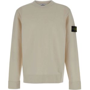 Stone Island, Sweatshirts & Hoodies, Heren, Wit, M, Wol, Witte Crewneck Logo Patch Sweater