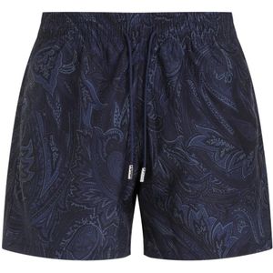 Etro, Badkleding, Heren, Veelkleurig, L, Polyester, Zwarte zwembroek met blauwe paisley print