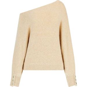 Guess, Truien, Dames, Beige, XS, Katoen, Trendy Off Shoulder Sweater