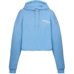Balmain, Sweatshirts & Hoodies, Dames, Blauw, L, Katoen, Flocked Paris hoodie