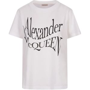 Alexander McQueen, Tops, Dames, Wit, XS, Katoen, Wit Logo Print T-shirt