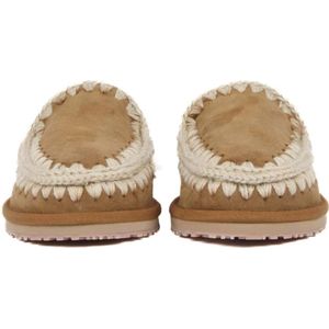 Mou, Schoenen, Dames, Bruin, 39 EU, Wol, Leren Slipper met Beige Stiksels