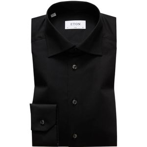 Eton, Overhemden, Heren, Zwart, XL, Moderne Zwarte Signature Twill Overhemd