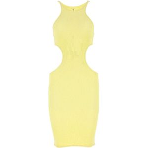 Reina Olga, Pastel gele stretch nylon ele mini -jurk Geel, Dames, Maat:ONE Size